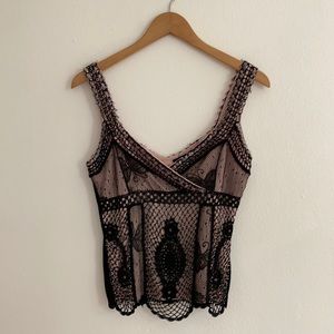 beaded black top with light pink lining